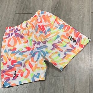 Nike Air Jordan White Zion Logo All Over Print Dri-Fit Basketball Shorts size M